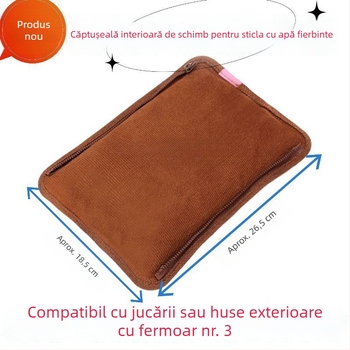 Înveliș interior pentru pungă de apă caldă reîncărcabilă, cu fermoar, husă din pluș detașabilă și lavabilă, fermoar nr. 3