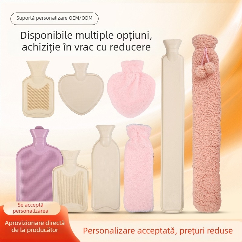 Sticlă de apă caldă din cauciuc, cu formă personalizată, cu husă din țesătură pentru comprese calde, uz casnic
