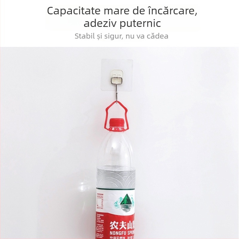 Cârlig din oțel inoxidabil, de dimensiuni mari, cu adeziv puternic, fără găuri, pentru haine peste ușă; pentru baie și bucătărie, cârlig lipit pe perete.