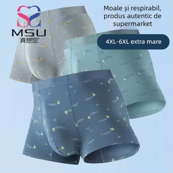 Boxer bărbătești din Modal, talie înaltă, Plus Size, respirabili, model geometric