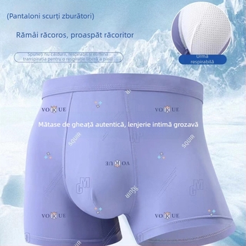 Boxeri bărbați din mătase de gheață, respirabili, fără cusături, talie medie, plus size, imprimeuri