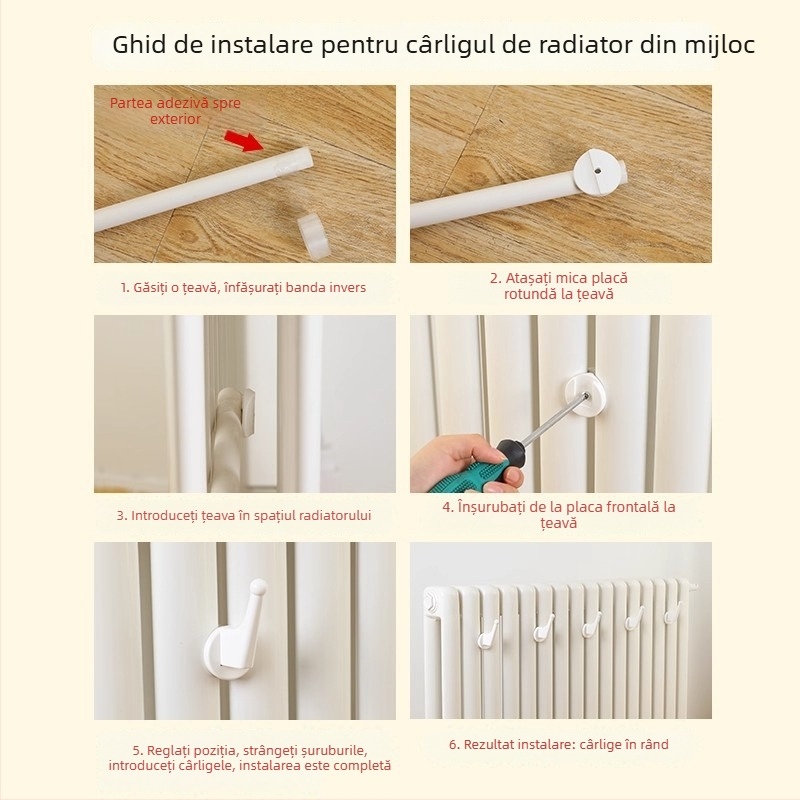 Cuier pentru calorifer fără găuri — uscător de haine, suport pentru pălării și prosoape, baie
