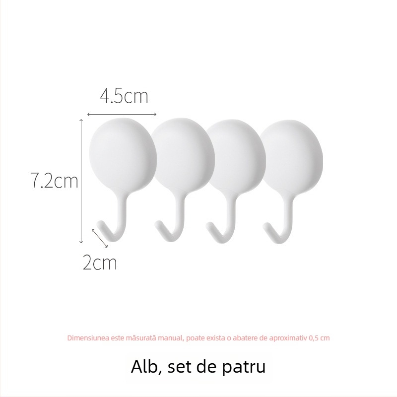 Cuier adeziv de colț pentru bucătărie, montaj pe perete fără găuri, alb, pachet 4 bucăți, ABS