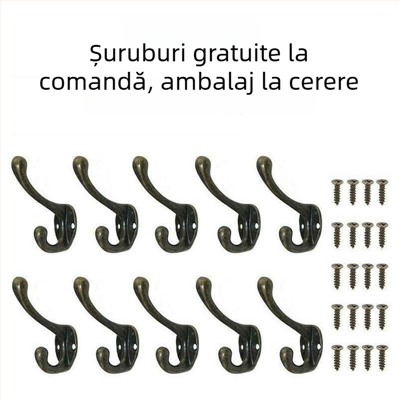 Cuier de perete din aliaj de zinc, dublu, antiderapant, pentru dulap, garderobă și baie, stil antic