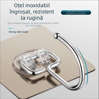 Cuier din oțel inoxidabil, cu adeziv puternic, montaj fără găuri, invizibil pe ușa, pentru bucătărie și baie, 25R