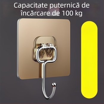 Cuier din oțel inoxidabil, cu adeziv puternic, montaj fără găuri, invizibil pe ușa, pentru bucătărie și baie, 25R