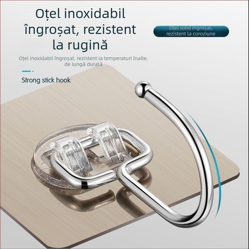 Cuier din oțel inoxidabil, cu adeziv puternic, montaj fără găuri, invizibil pe ușa, pentru bucătărie și baie, 25R