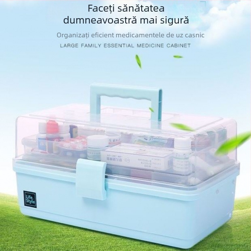 Cutie de prim ajutor pentru casă, capacitate mare, cutie medicală cu mai multe compartimente pentru situații de urgență, trusă familială portabilă