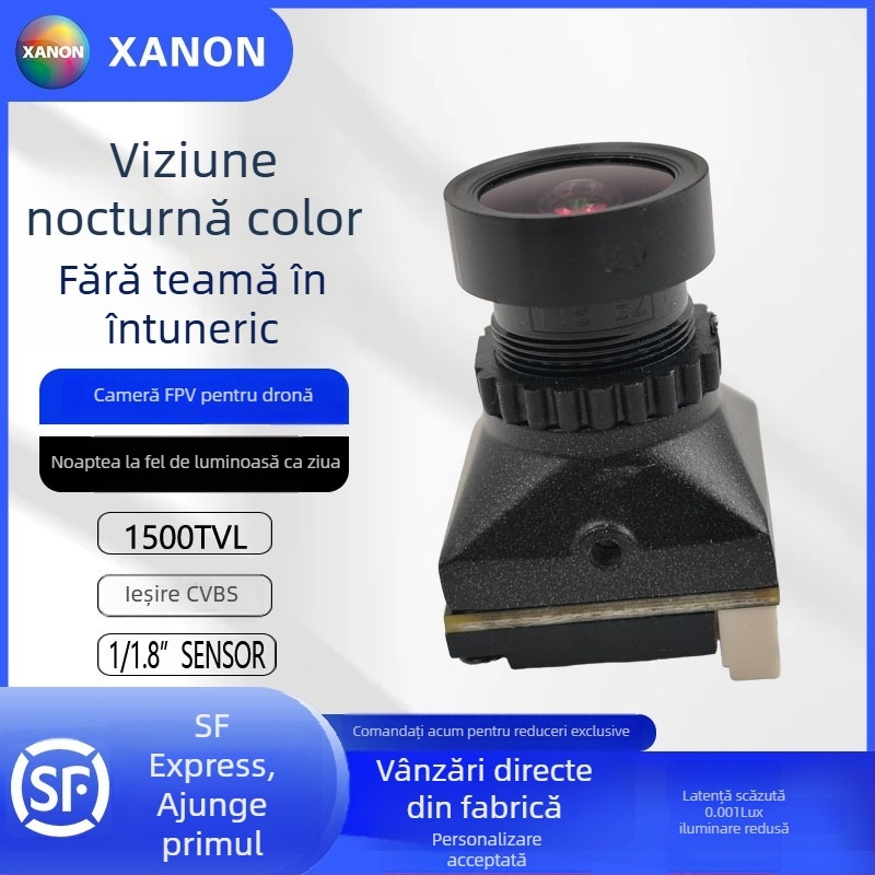 Dronă FPV de curse cu zonă țintă mare, cameră în formă de floare cu iluminare neagră, latență redusă, performanță în condiții de lumină scăzută, modul cameră cu nucleu de culoare complet