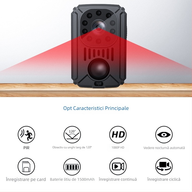 MD31PIR Cameră HD cu clips, autonomie 11 ore, vizionare infraroșu noapte, detecție de mișcare, recorder pentru sporturi în aer liber