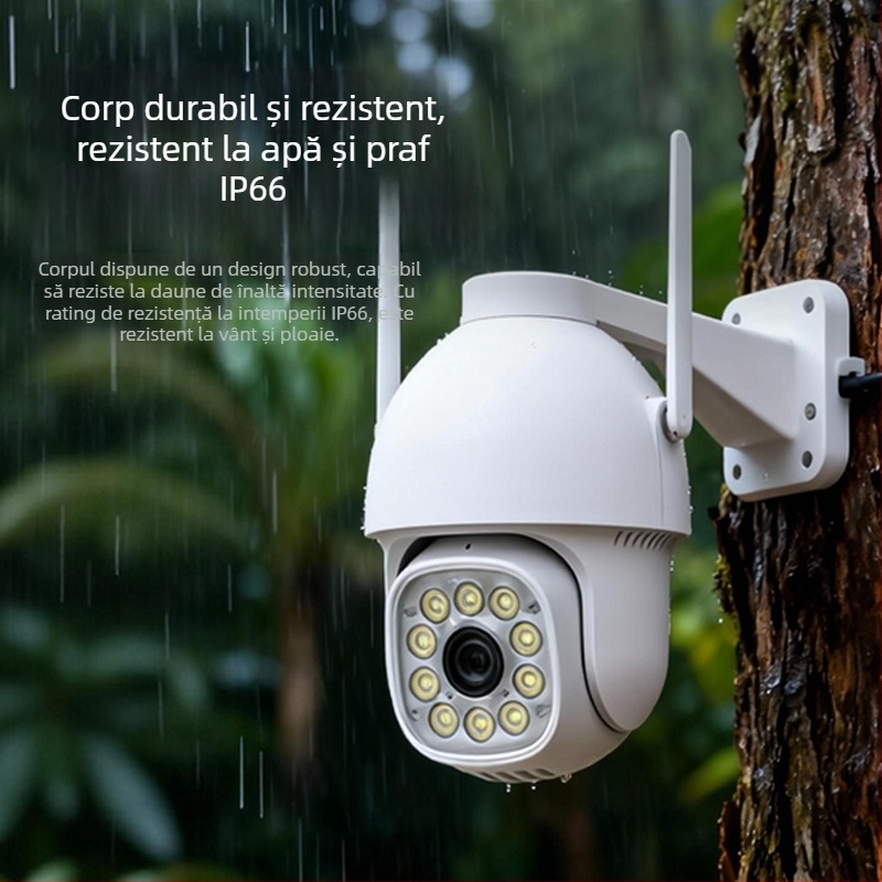 Cameră de supraveghere exterioară 360° cu viziune nocturnă, comunicare bidirecțională fără fir, urmărire a oamenilor, cameră kupol 4G pentru casă.