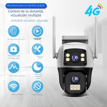 V380Pro Cameră de supraveghere pentru casă, Wi‑Fi fără fir, vedere nocturnă, lentilă duală, acces de la distanță prin smartphone