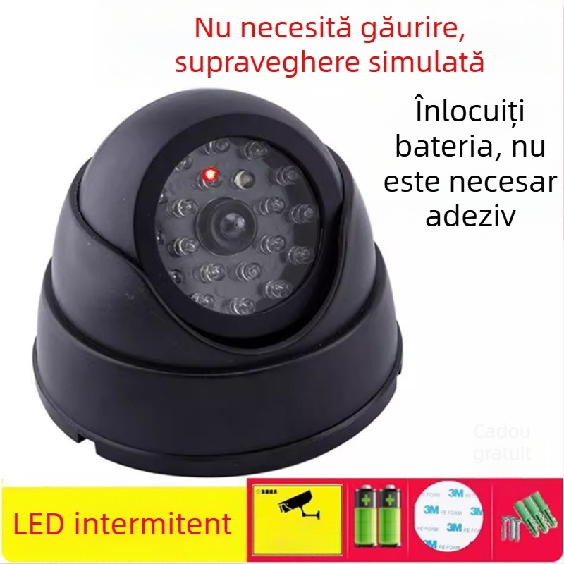 Cameră de supraveghere falsă pentru uz casnic, cu bandă adezivă, montaj fără găuri, iluminată