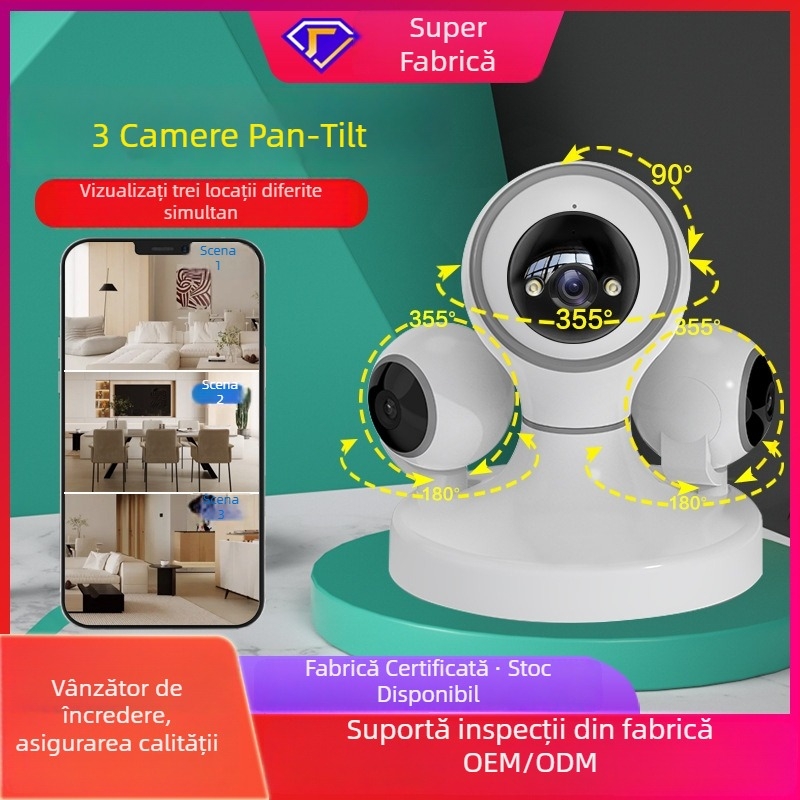 Cameră sferică pentru supraveghere în casă, monitor interior wireless cu voce, vizualizare HD pe timp de noapte