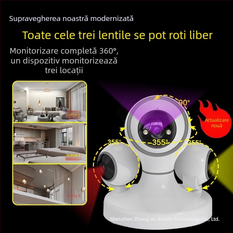 Cameră sferică pentru supraveghere în casă, monitor interior wireless cu voce, vizualizare HD pe timp de noapte