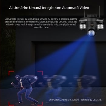 Cameră de supraveghere sferică, afișaj cu patru canale, vizionare nocturnă de 360°, wireless, pentru interior și exterior