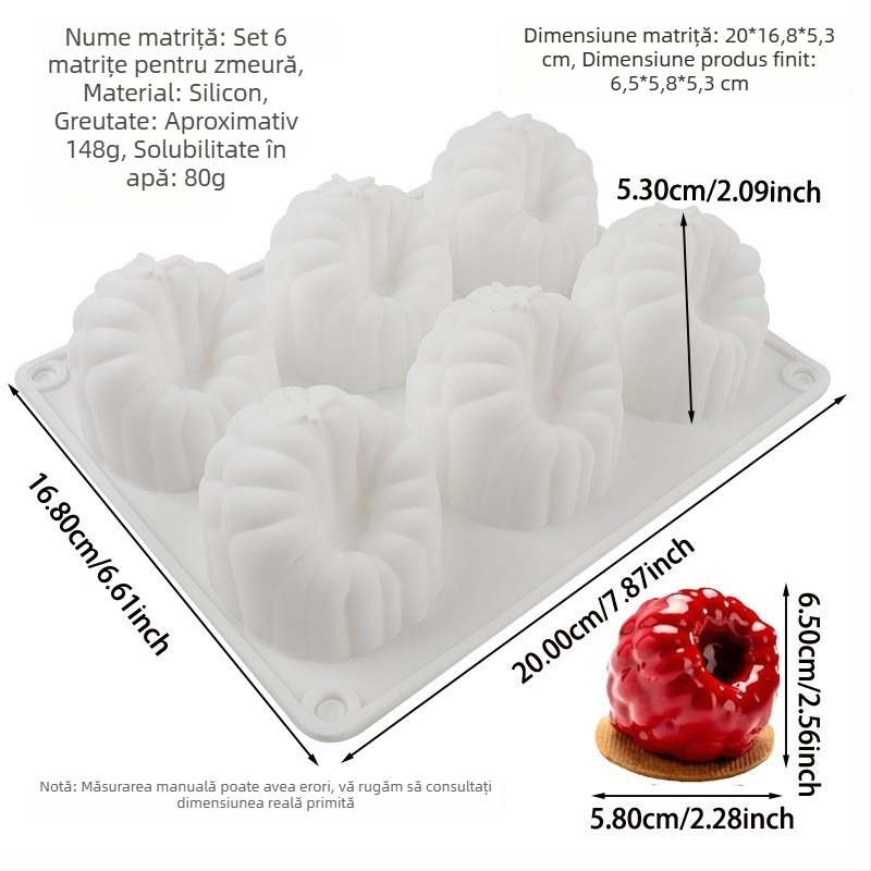 Formă din silicon cu 6 cavități pentru mousse de zmeură și deserturi cu jeleu