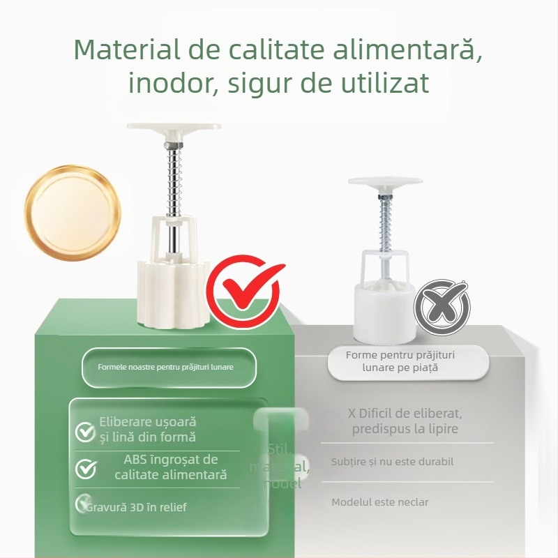 Matriță Mooncake Snow Skin pentru prăjituri – presare manuală, model relief, ustensilă de bucătărie cu suprafață antiaderentă