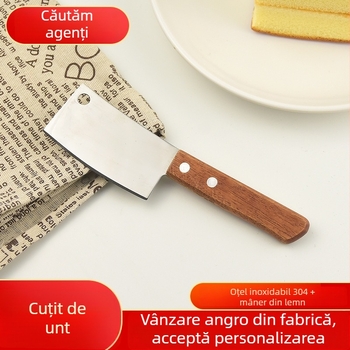 Set de cuțite pentru unt, gem și brânză, cu mâner din lemn; răspânditor și spatulă – ustensile de bucătărie în stil japonez din oțel inoxidabil
