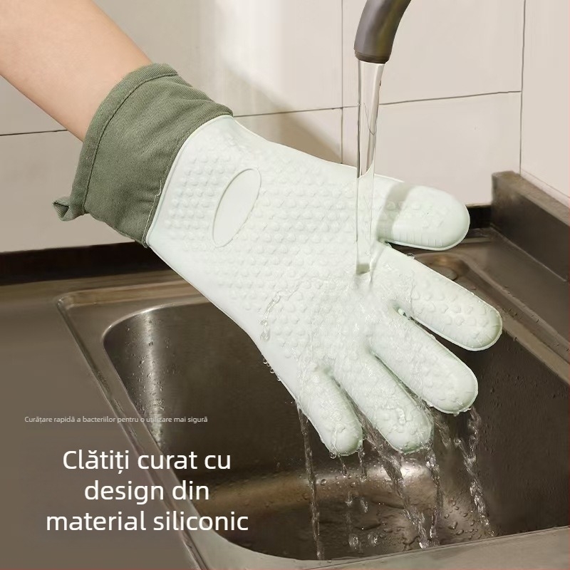Mănuși din silicon antiarsură pentru cuptor cu microunde și cuptor, izolație groasă, mănuși de bucătărie rezistente la temperaturi înalte