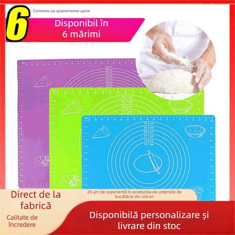 Covoraș din silicon pentru frământat aluat, 6 dimensiuni, bucătărie pentru coacere, gros, antiderapant și antiaderent