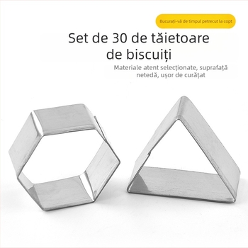 Set de forme pentru biscuiți din oțel inoxidabil, 30 de piese, forme geometrice, unelte de coacere