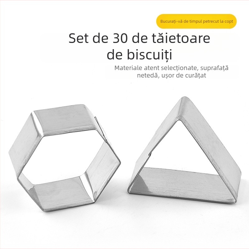 Set de forme pentru biscuiți din oțel inoxidabil, 30 de piese, forme geometrice, unelte de coacere
