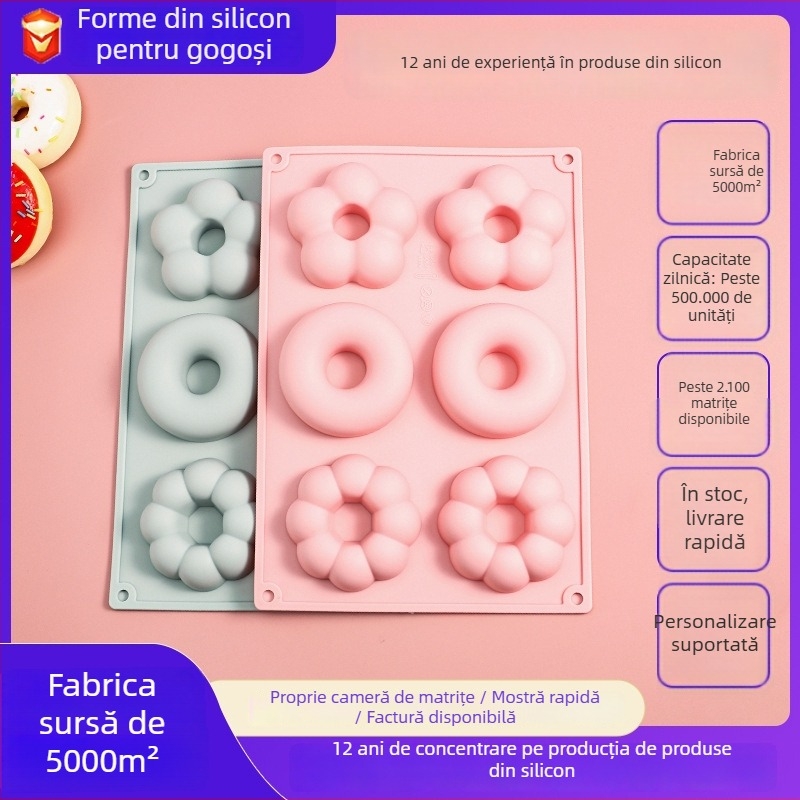 Formă din silicon pentru gogoși, 6 bucăți, antiaderentă, pentru prăjituri, budincă și pâine, roz