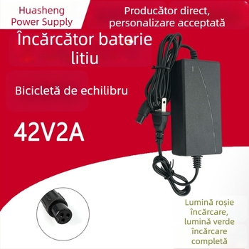 Încărcător pentru hoverboard 42V 2A, montat pe perete, indicator LED roșu/verde, conector aerian cu 3 pini, pentru baterii Li-ion