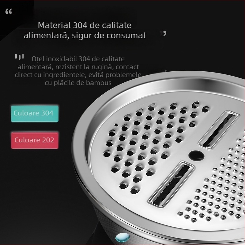 Tăietor de legume multifuncțional din oțel inoxidabil 304, set cu răzător și bol – trei piese pentru bucătărie
