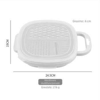 Dispozitiv multifuncțional pentru legume, cu tăietor, răzuitor și feliator, din oțel inoxidabil, manual