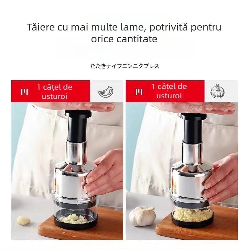 Presă pentru usturoi și tăietor de legume, multifuncțional, manual, din oțel inoxidabil, pentru uz casnic