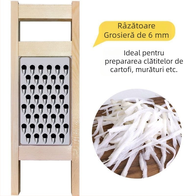 Răzuitor cu găuri circulare pentru umpluri de knedli și legume, din oțel inoxidabil și lemn, utilizare casnică