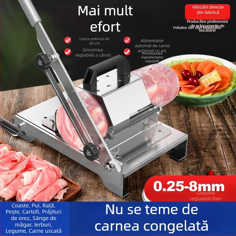 Feliator din oțel inoxidabil pentru carne și legume — utilizare casnică și comercială, feliere carne congelată, rulouri de miel, carne de vită, multifuncțional pentru tăierea legumelor