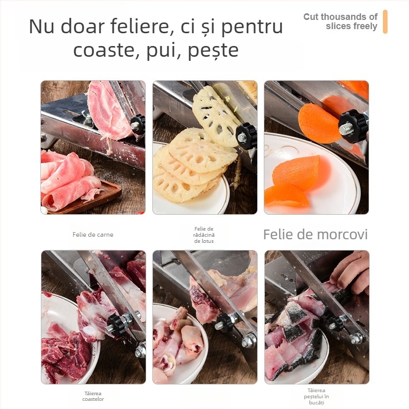 Feliator din oțel inoxidabil pentru carne și legume — utilizare casnică și comercială, feliere carne congelată, rulouri de miel, carne de vită, multifuncțional pentru tăierea legumelor