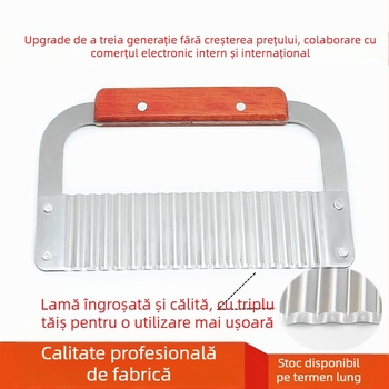 Cuțit din oțel inoxidabil cu lamă ondulată și dinți de lup pentru cartofi și cartofi prăjiți; lamă zimțată, tăietor de legume multifuncțional