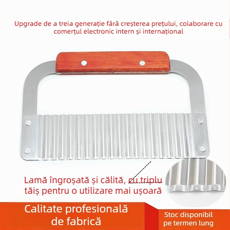 Cuțit din oțel inoxidabil cu lamă ondulată și dinți de lup pentru cartofi și cartofi prăjiți; lamă zimțată, tăietor de legume multifuncțional