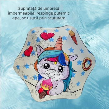 Umbrelă pentru copii cu LED – design cu desene animate drăguț, margini rotunjite, protecție împotriva înțepăturilor, umbrelă neagră din cauciuc, duală pentru soare și ploaie