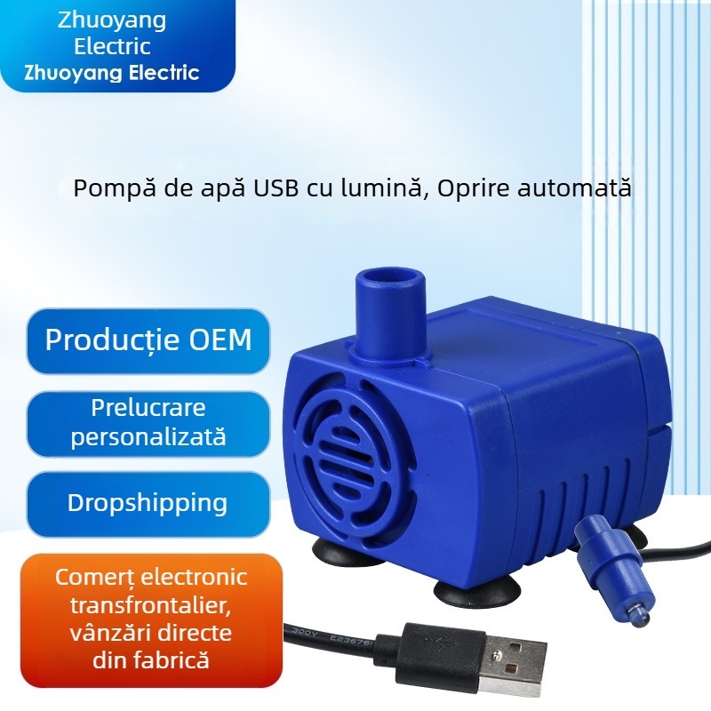 Zhuoyang 3W Pompa submersibilă albastră pentru acvariu cu ventuză — circulația apei, fântână, funcționare silențioasă, senzor nivel apă, ABS