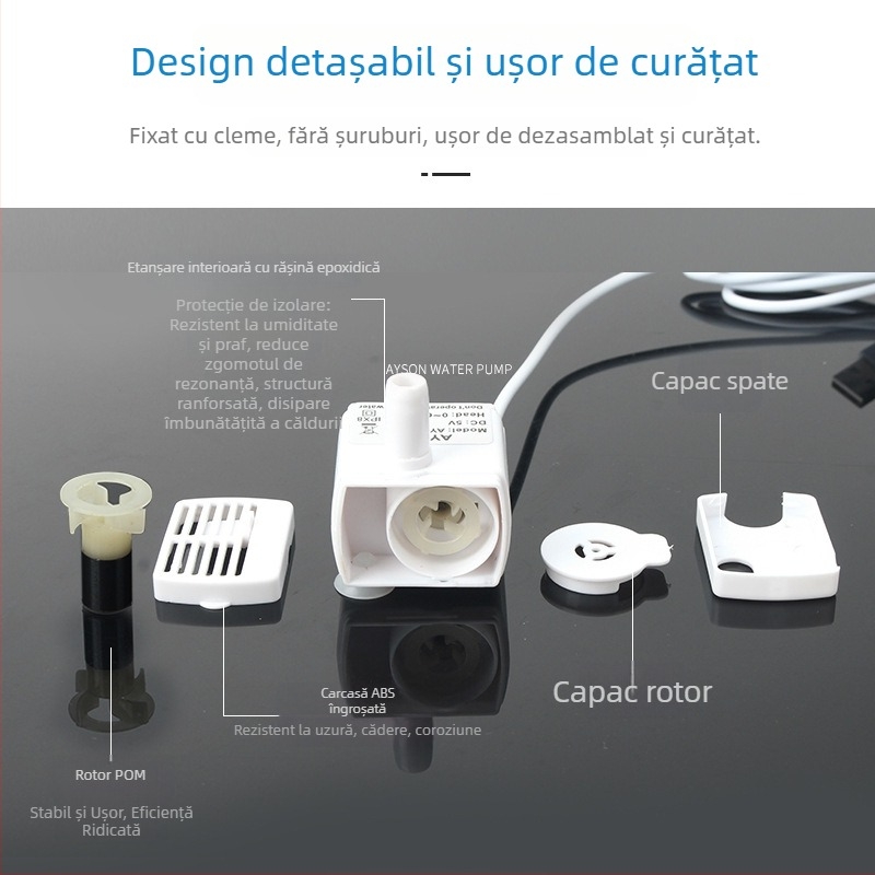Pompa de apă submersibilă DC5V pentru animale de companie, cu oprire la uscare și lampă cu senzor, 1–3 W, ridicare 0,6 m