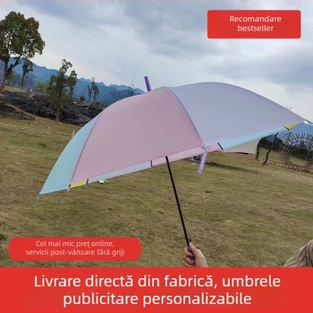 Umbrelă de unică folosință pentru copii, transparentă, cu curcubeu, mâner lung, cu logo