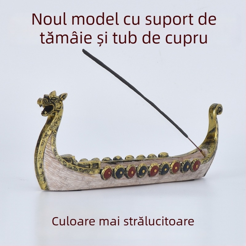 Suport de tămâie în formă de barcă-dragon, ornament din rășină pentru birou și casă, stil tradițional chinezesc, model cadou