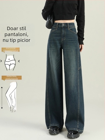 Blugi pentru femei cu talie înaltă și croială largă, denim, 2025 primăvară-toamnă, stil retro lejer