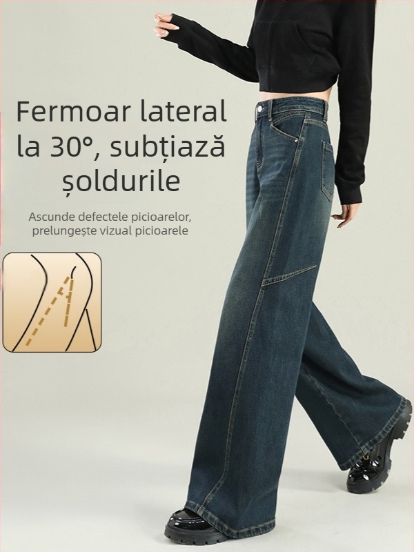 Blugi pentru femei cu talie înaltă și croială largă, denim, 2025 primăvară-toamnă, stil retro lejer