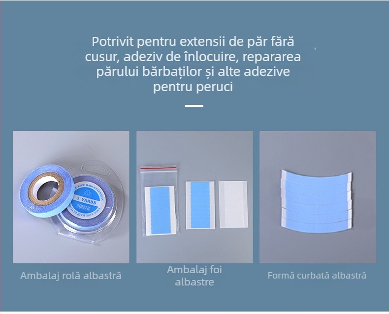 Bandă adezivă albastră pentru peruci și extensii de păr fără cusături