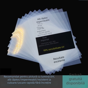 Film transparent alb lăptos, rezistent la apă pentru imprimare cu jet de cerneală, realizarea plăcilor și imprimare serigrafică