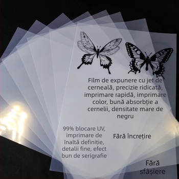Film transparent alb lăptos, rezistent la apă pentru imprimare cu jet de cerneală, realizarea plăcilor și imprimare serigrafică
