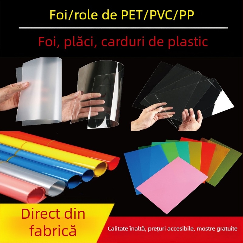 Folie transparentă din polipropilenă cu film PET mat, culoare neagră, PVC în rolă ignifug, rigidă, garnitură subțire pentru imprimare