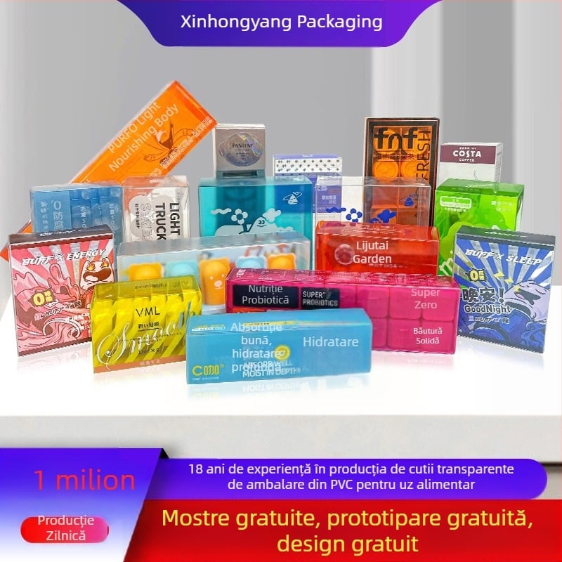 Cutie de ambalaj cafea din PVC, personalizată, cutie pătrată transparentă, mată, pentru pulbere liofilizată și prebiotic