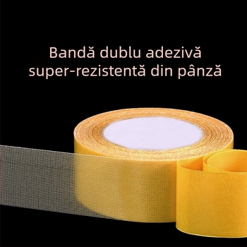 Bandă dublu-adesivă din material textil, foarte puternică, ușor de ruptă fără urme, pentru fixarea covoarelor, nunți, fotografie și expoziții